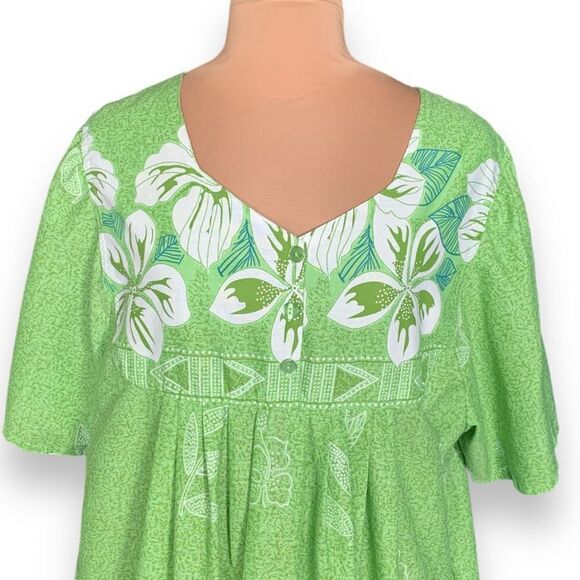 Vintage Anthony Richards Dress MuuMuu Chartreuse Tropical Print Flower Detail - Picture 2 of 9